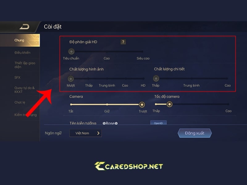 Cài đặt chất lượng đồ họa thấp để giảm giật lag