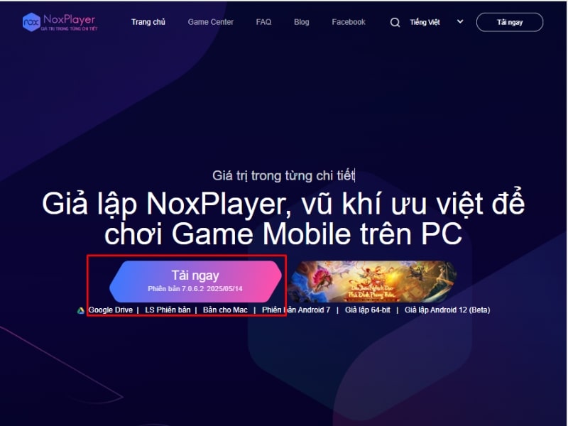 Trang chủ tải phần mềm NoxPlayer
